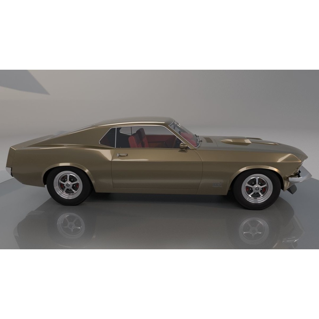 1970 Mustang 3D Model – High Poly & Low Poly Formats, Game Ready - View 4