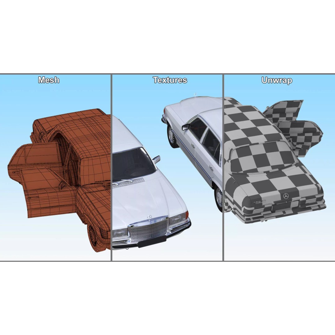 Mercedes Benz 350 SE 3D Model – Classic Luxury Sedan, PBR Textures - View 30