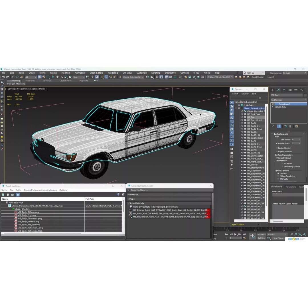 Mercedes Benz 350 SE 3D Model – Classic Luxury Sedan, PBR Textures - View 35