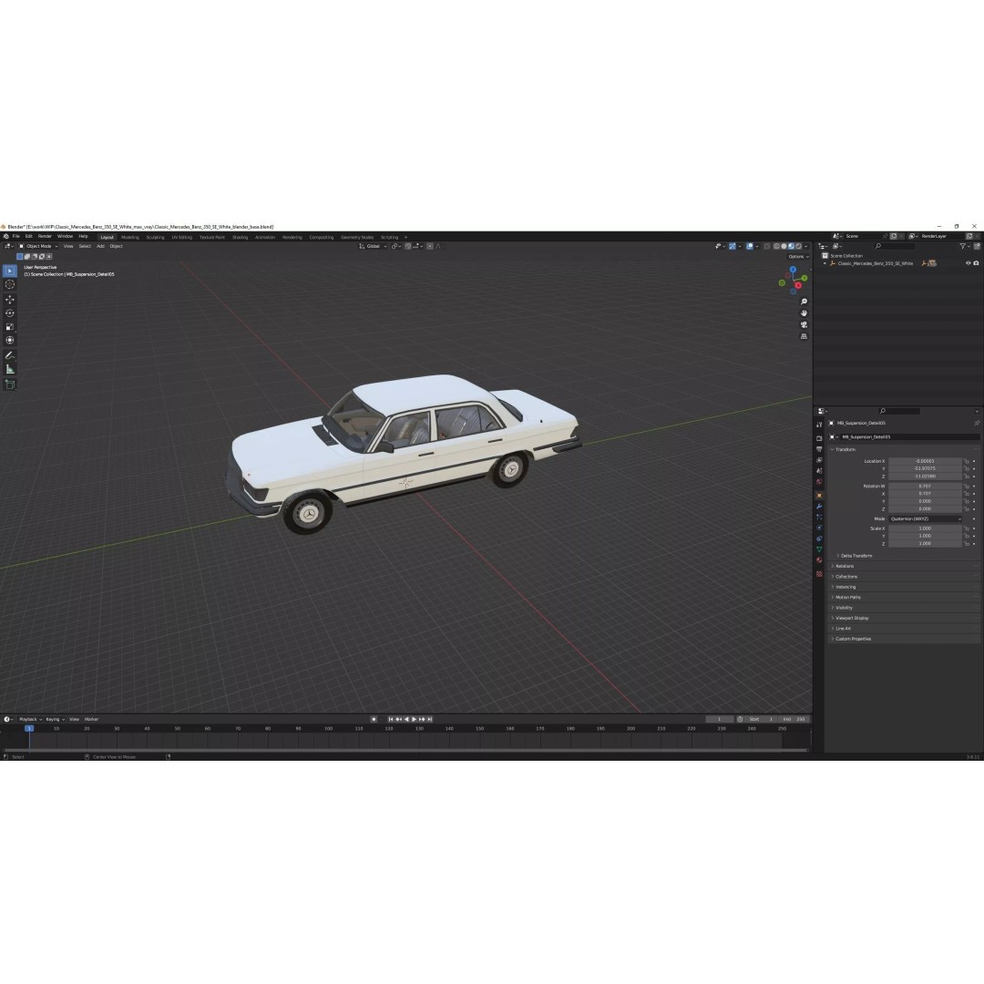 Mercedes Benz 350 SE 3D Model – Classic Luxury Sedan, PBR Textures - View 52