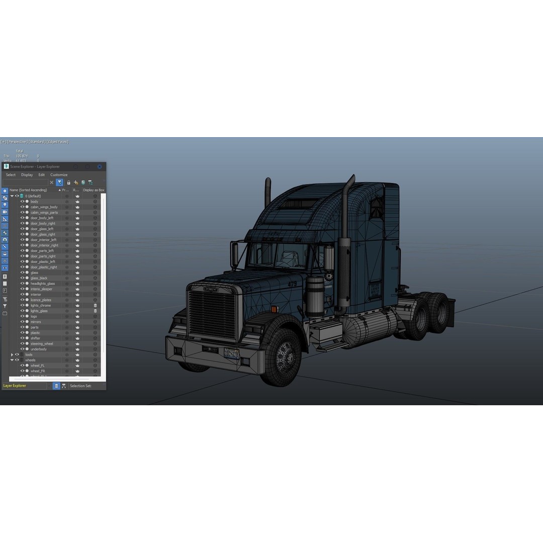 Freightliner Classic XL 3D Model – Low Poly Game Ready Truck Trailer - View 53
