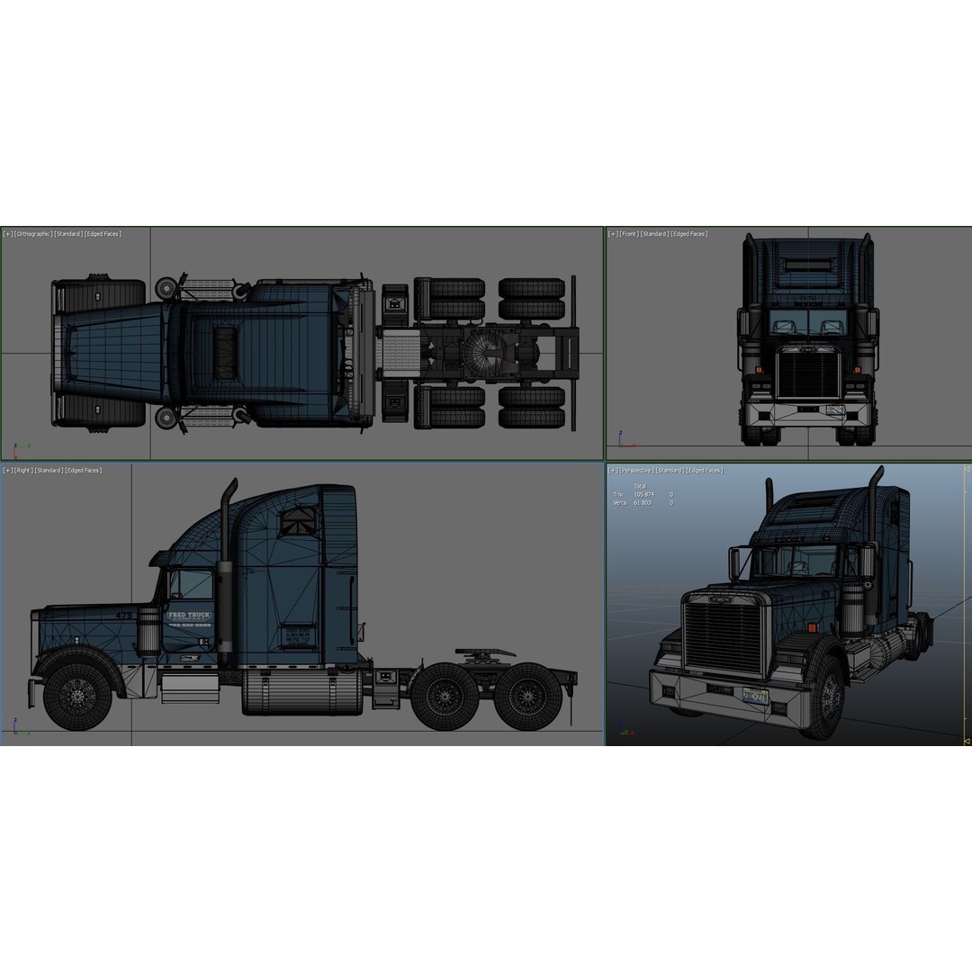 Freightliner Classic XL 3D Model – Low Poly Game Ready Truck Trailer - View 62