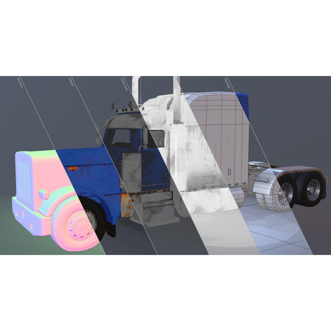 American Peterbilt Truck 3D Model – Low Poly PBR Game Asset, FBX - View 11