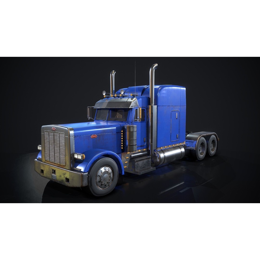 American Peterbilt Truck 3D Model – Low Poly PBR Game Asset, FBX - View 3