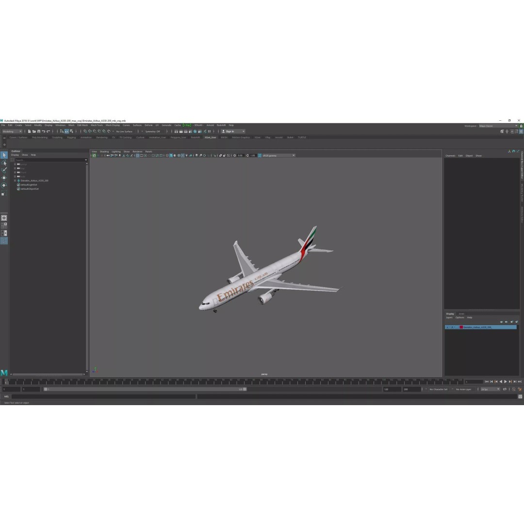 Emirates Airbus A330-200 3D Model – High Poly Aircraft with PBR Textures, FBX