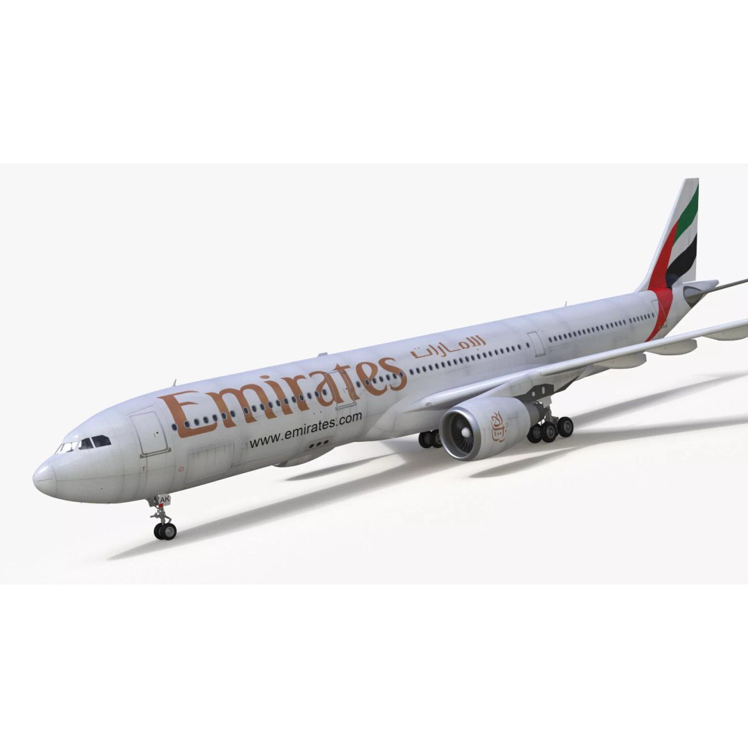 Emirates Airbus A330-200 3D Model – High Poly Aircraft with PBR Textures, FBX - View 2