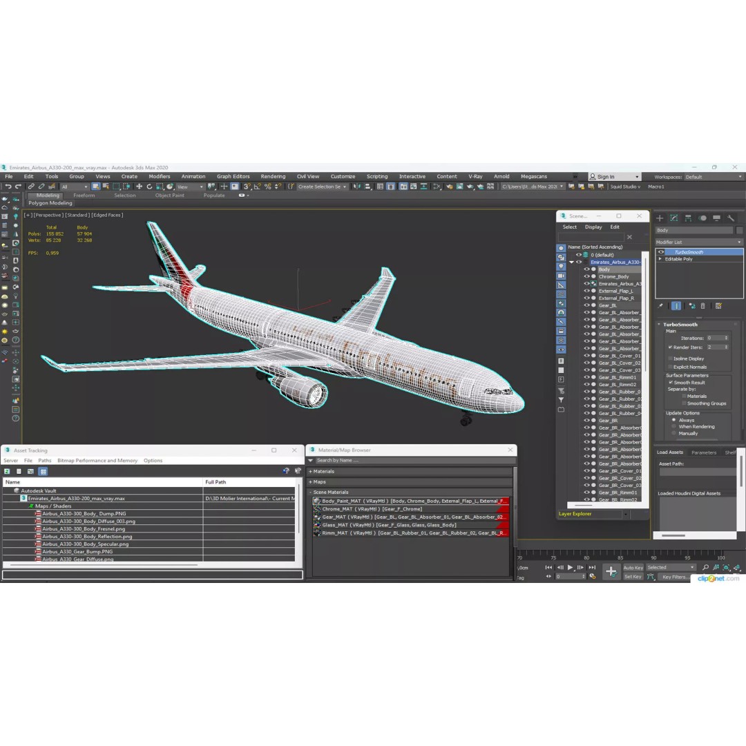 Emirates Airbus A330-200 3D Model – High Poly Aircraft with PBR Textures, FBX - View 26
