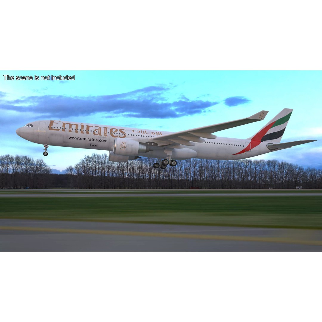 Emirates Airbus A330-200 3D Model – High Poly Aircraft with PBR Textures, FBX - View 3