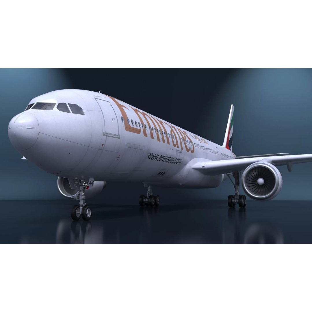 Emirates Airbus A330-200 3D Model – High Poly Aircraft with PBR Textures, FBX - View 6