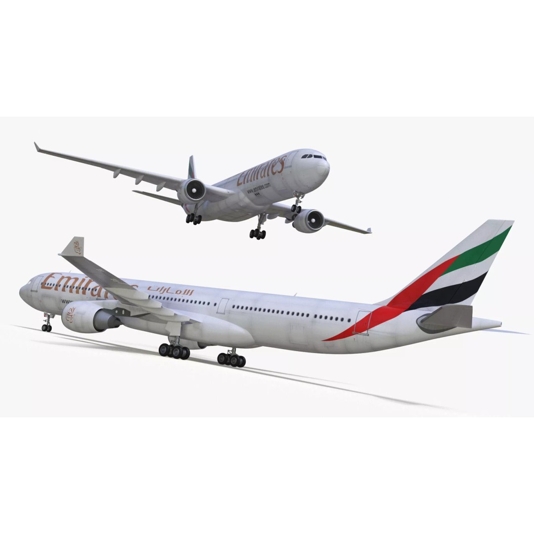 Emirates Airbus A330-200 3D Model – High Poly Aircraft with PBR Textures, FBX - View 9
