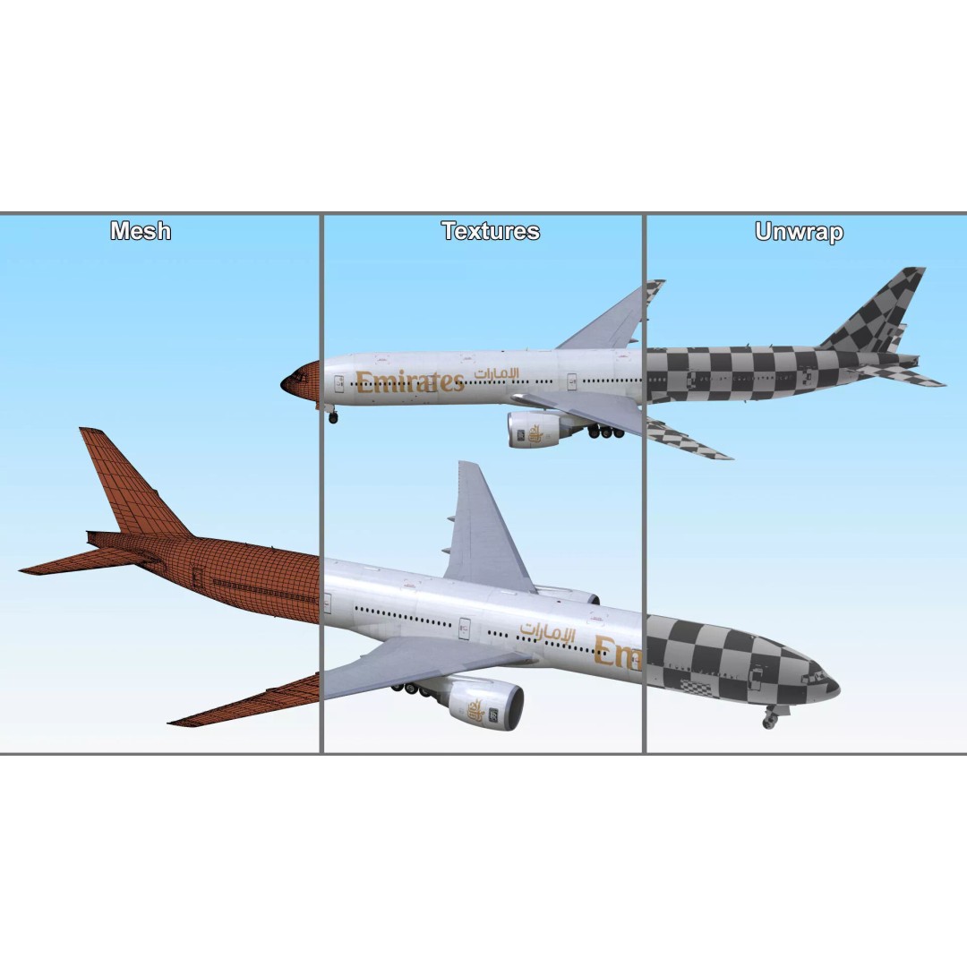 Boeing 777 Emirates Airlines 3D Model – Rigged Animation Asset for Maya - View 28