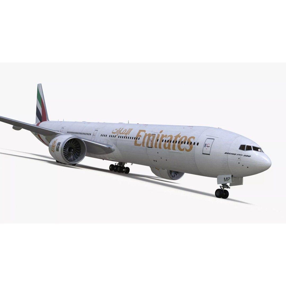 Boeing 777 Emirates Airlines 3D Model – Rigged Animation Asset for Maya - View 3