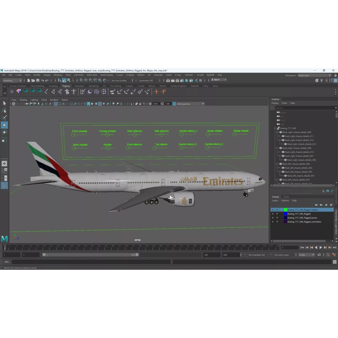 Boeing 777 Emirates Airlines 3D Model – Rigged Animation Asset for Maya - View 31