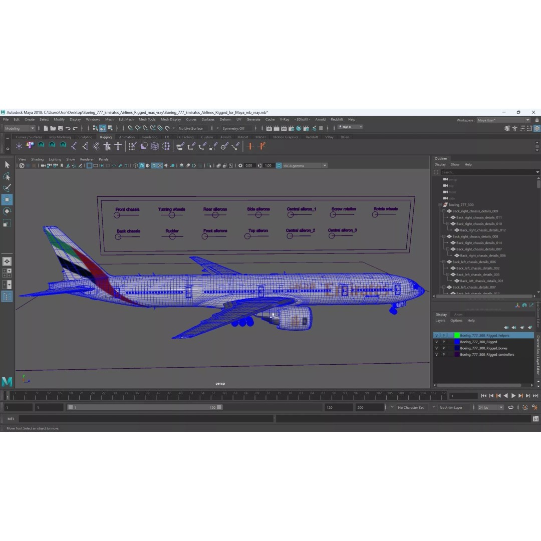 Boeing 777 Emirates Airlines 3D Model – Rigged Animation Asset for Maya - View 32