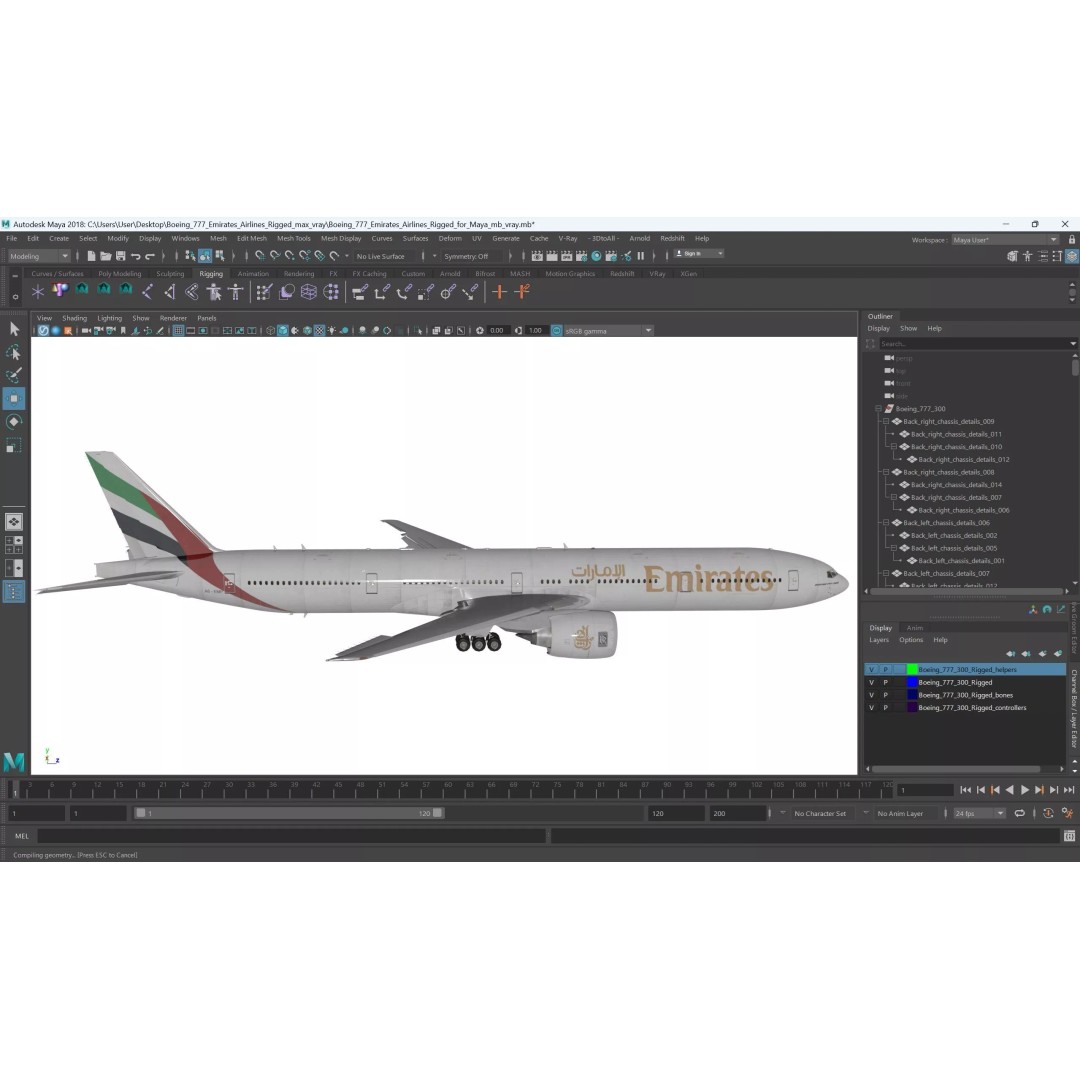 Boeing 777 Emirates Airlines 3D Model – Rigged Animation Asset for Maya - View 36