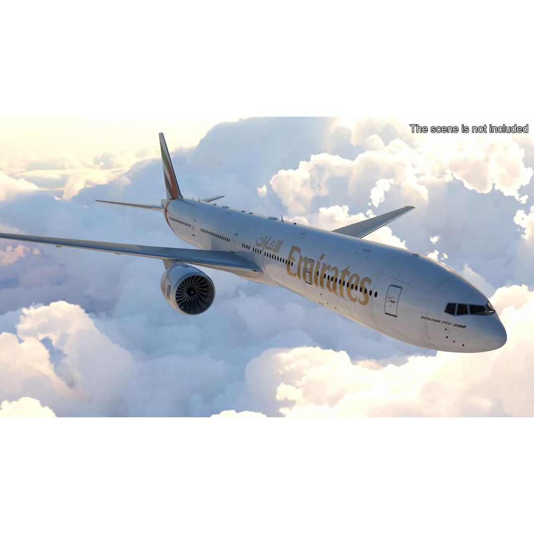 Boeing 777 Emirates Airlines 3D Model – Rigged Animation Asset for Maya - View 4