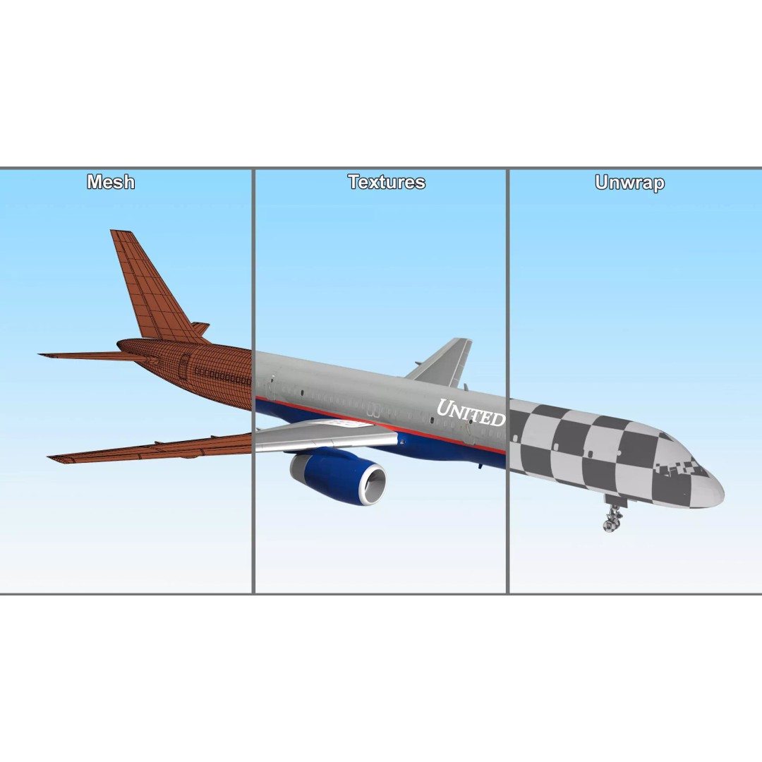 United Airlines Boeing 757 3D Model – Rigged Aircraft for Animation - View 19