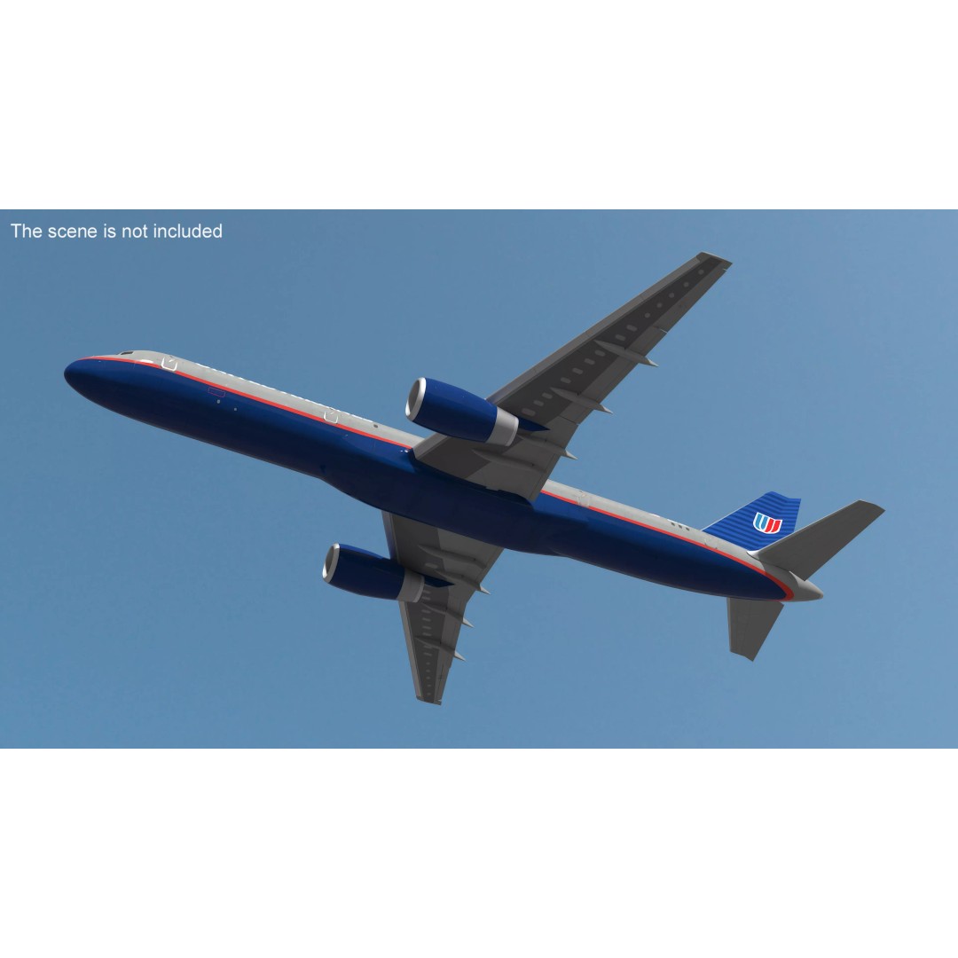 United Airlines Boeing 757 3D Model – Rigged Aircraft for Animation - View 3