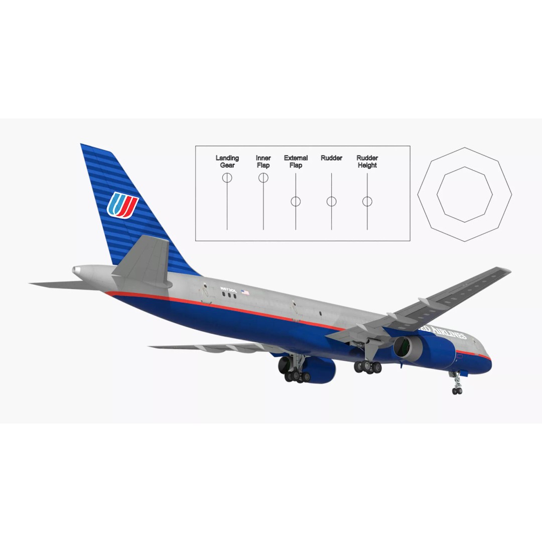 United Airlines Boeing 757 3D Model – Rigged Aircraft for Animation - View 8