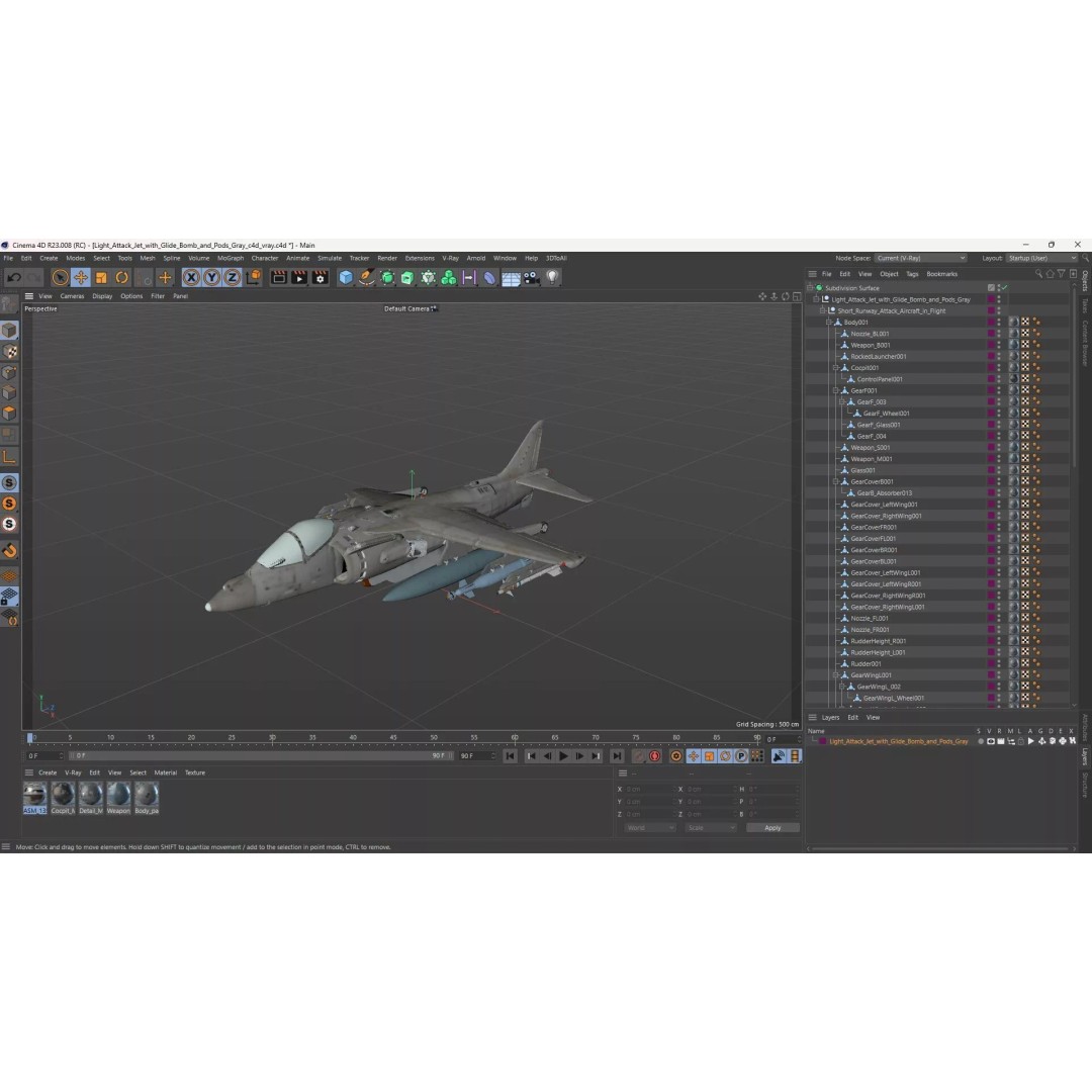 Light Attack Jet 3D Model – PBR Military Aircraft with Glide Bomb, FBX