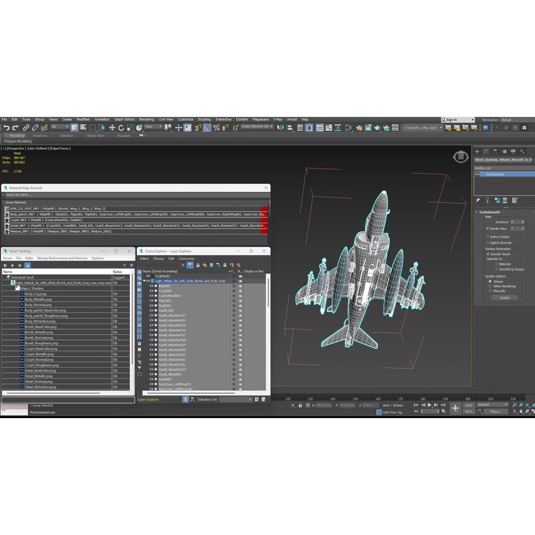 Light Attack Jet 3D Model – PBR Military Aircraft with Glide Bomb, FBX - View 17