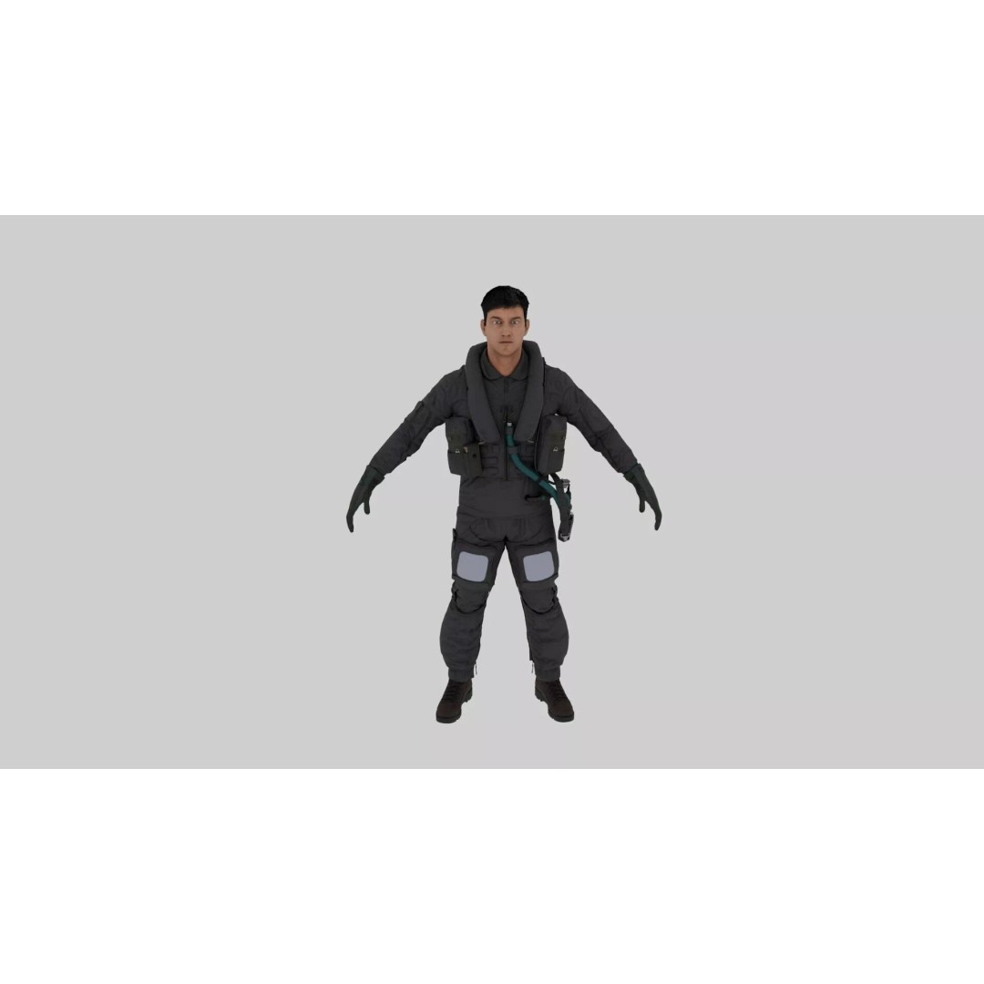 USAF Pilot 3D Model – A-Pose Character with PBR Textures, Cinema 4D