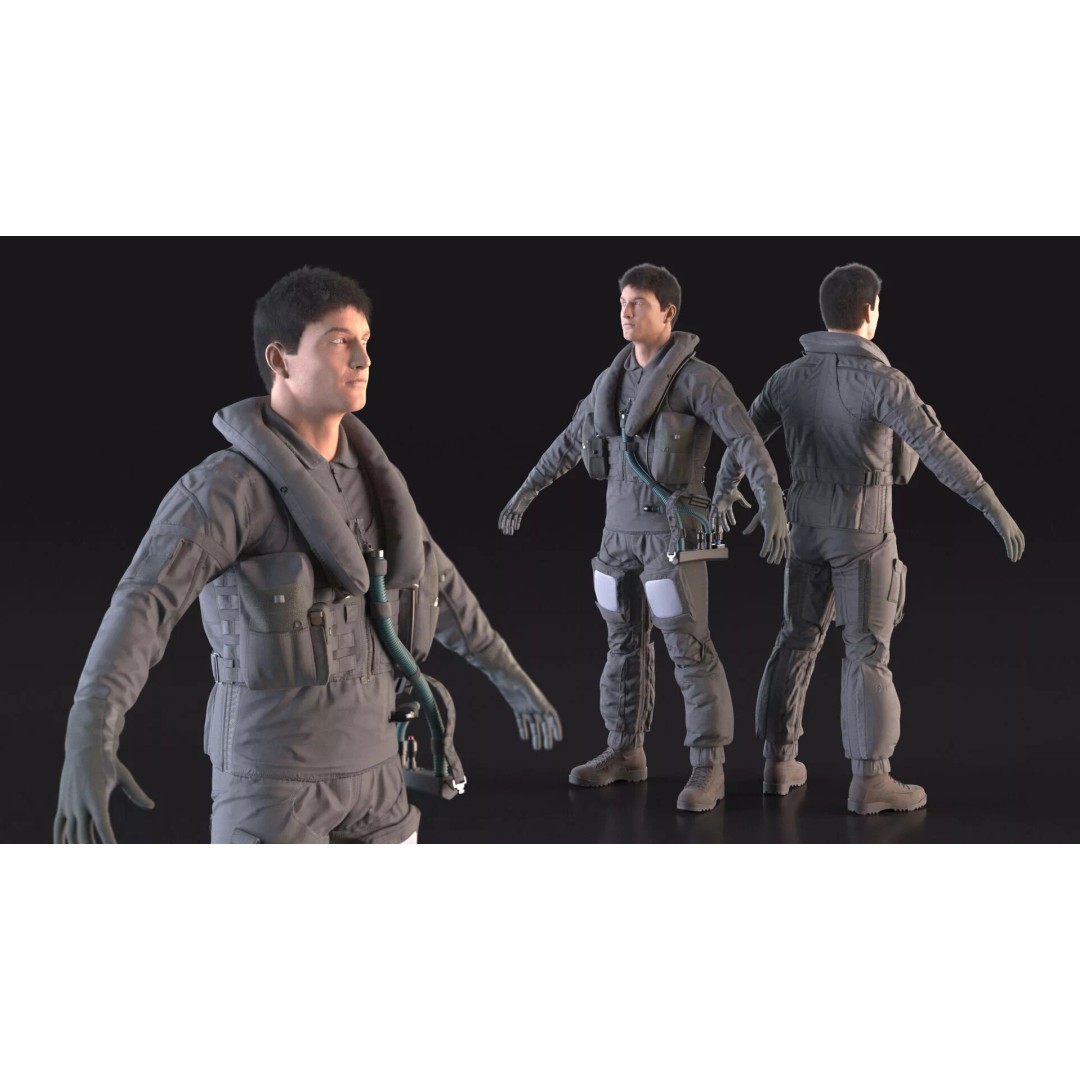 USAF Pilot 3D Model – A-Pose Character with PBR Textures, Cinema 4D - View 7