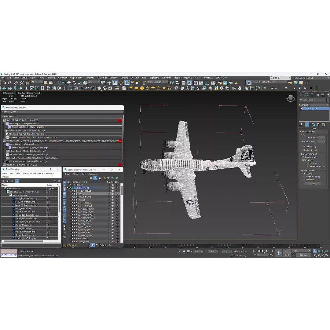 Boeing B-29 FIFI 3D Model – High Poly Aircraft, FBX, PBR Textures - View 29