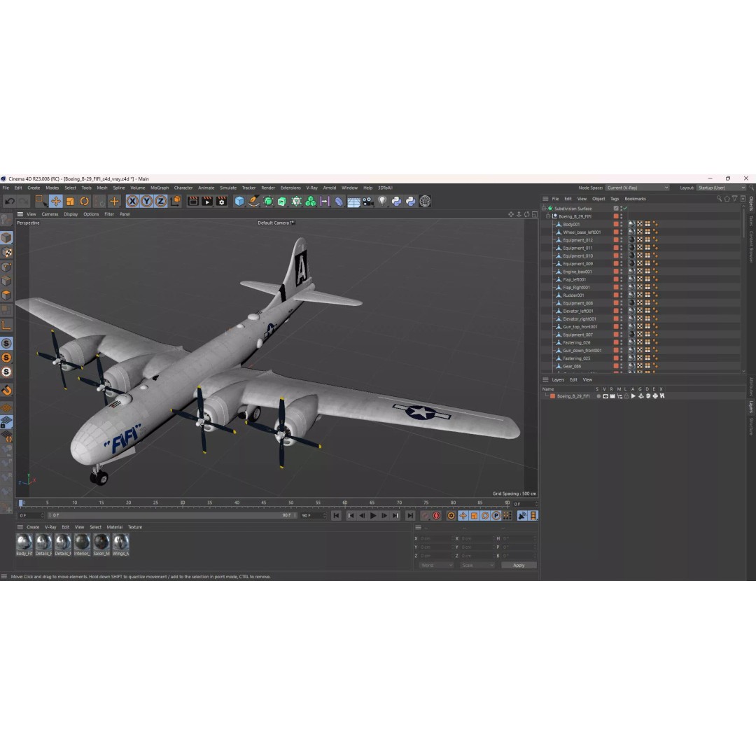 Boeing B-29 FIFI 3D Model – High Poly Aircraft, FBX, PBR Textures - View 38
