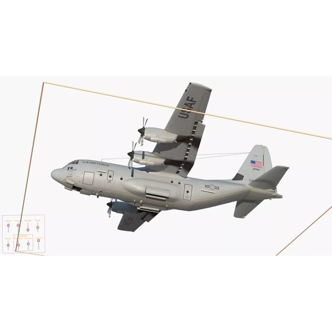 Lockheed C 130 Hercules 3D Model – Rigged Military Transport Aircraft - View 19