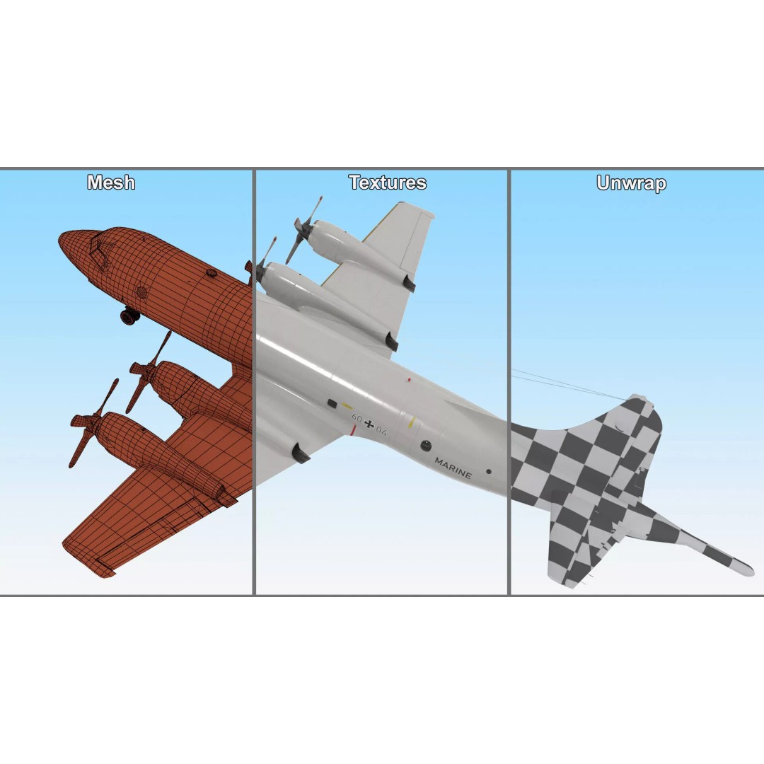 German Navy P3 Orion Patrol Aircraft 3D Model – High-Quality PBR Asset, FBX - View 15