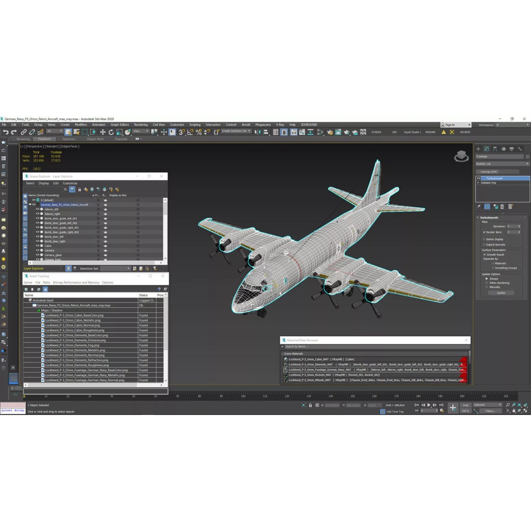 German Navy P3 Orion Patrol Aircraft 3D Model – High-Quality PBR Asset, FBX - View 20