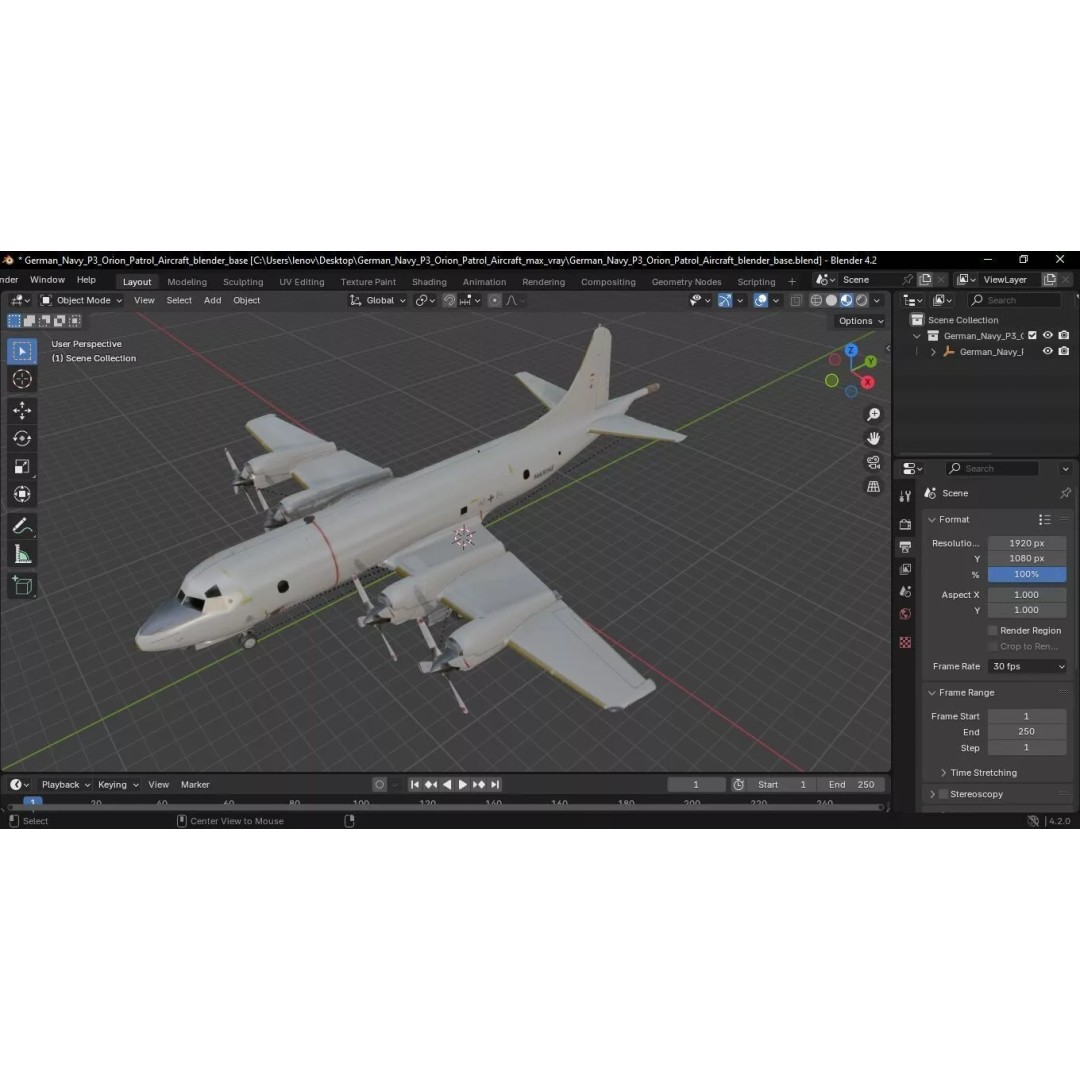 German Navy P3 Orion Patrol Aircraft 3D Model – High-Quality PBR Asset, FBX - View 25