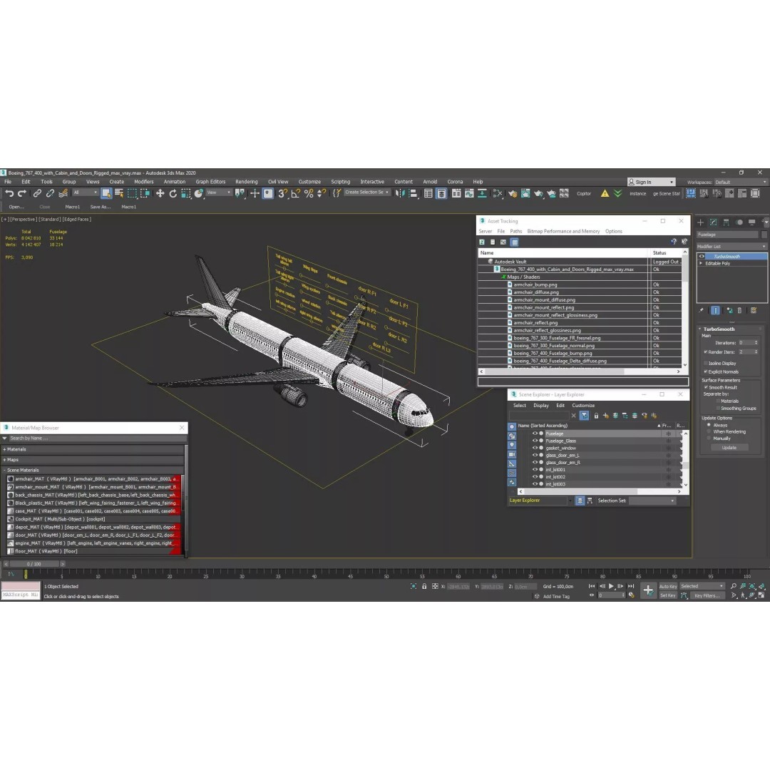 Boeing 767 400 3D Model – Rigged Aircraft Cabin Design, FBX - View 33