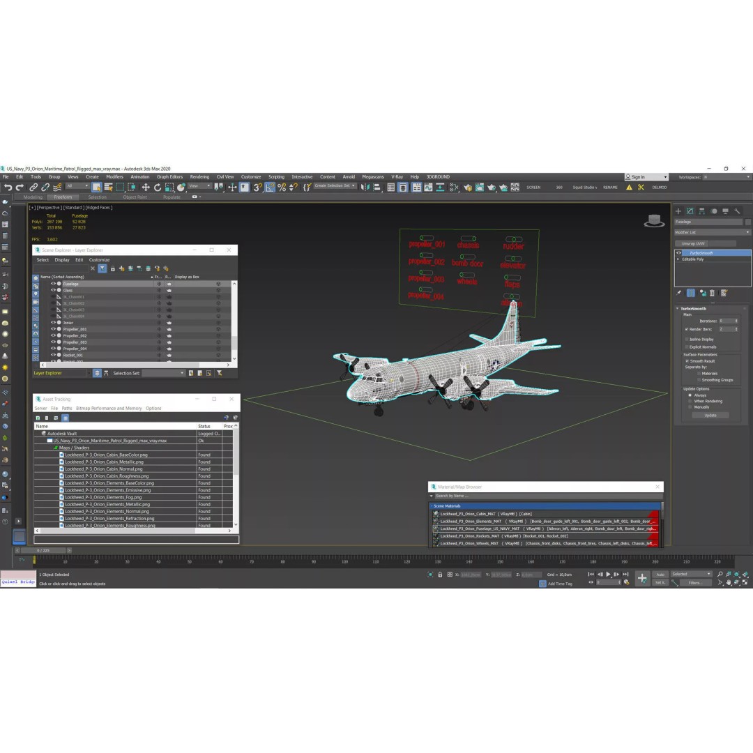 US Navy P3 Orion 3D Model – Rigged Maritime Patrol Aircraft, FBX & OBJ - View 24