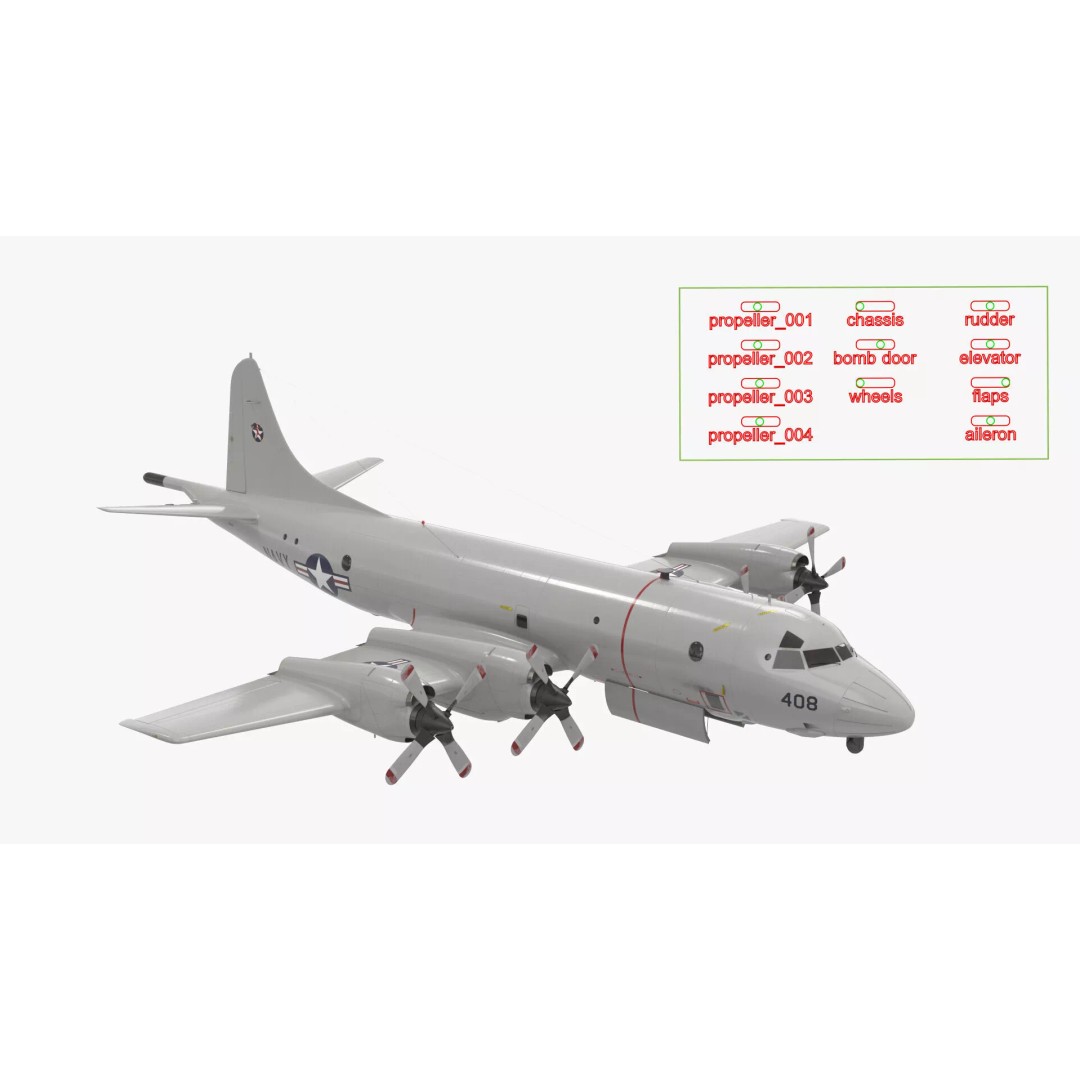 US Navy P3 Orion 3D Model – Rigged Maritime Patrol Aircraft, FBX & OBJ - View 3