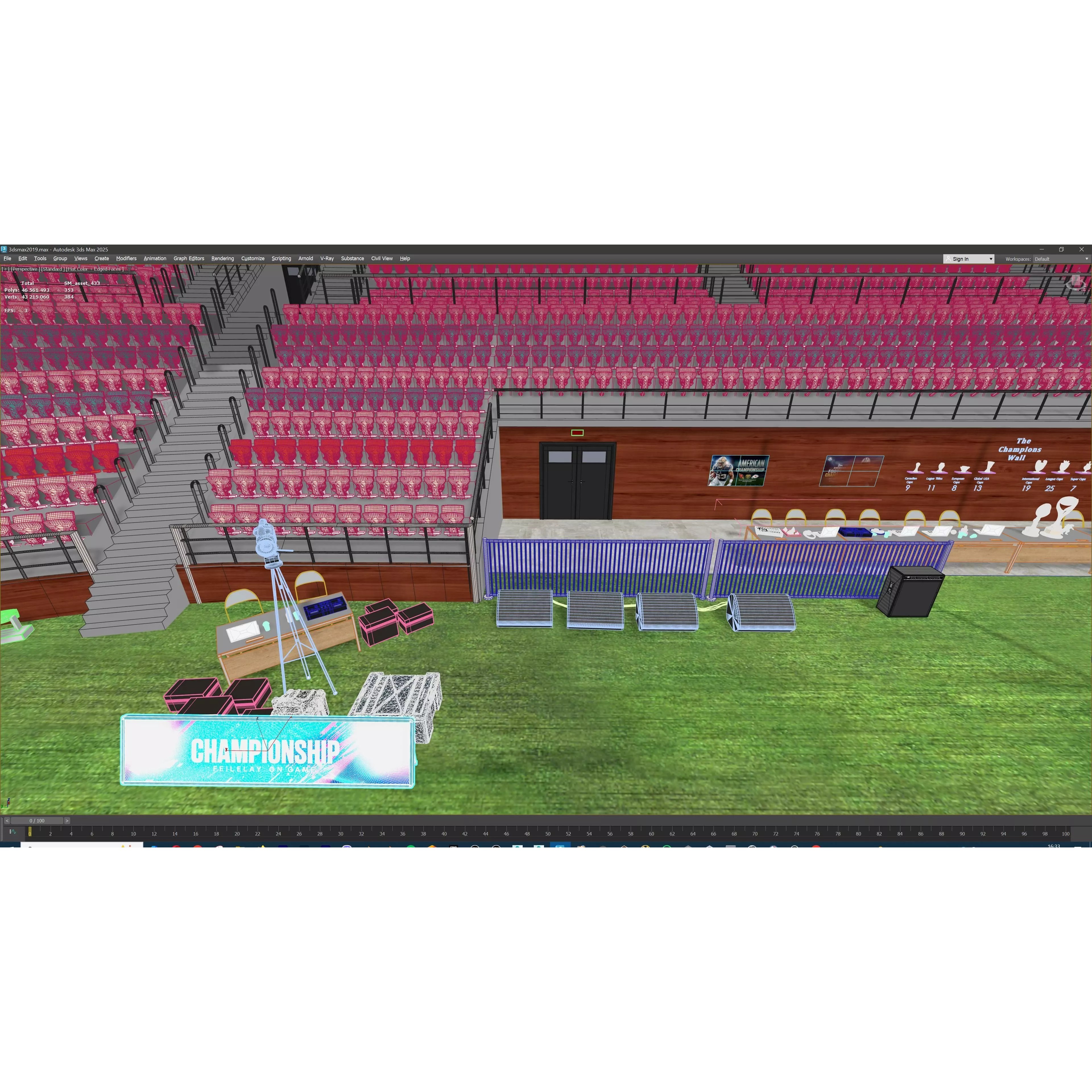 Modular American Football Stadium - Game-Ready 3D Model - View 45