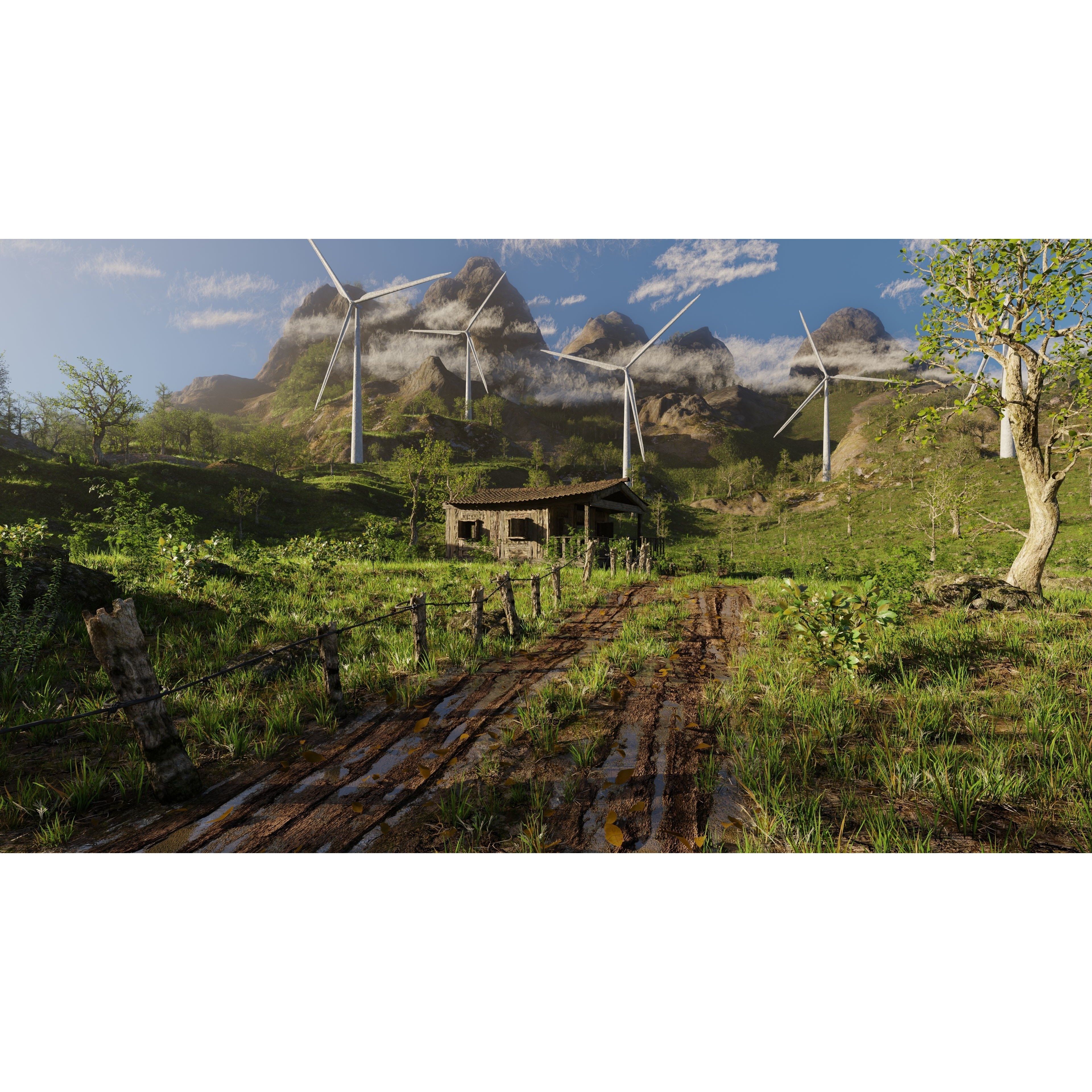 Wind Turbine Scene - Game-Ready 3D Model - View 3