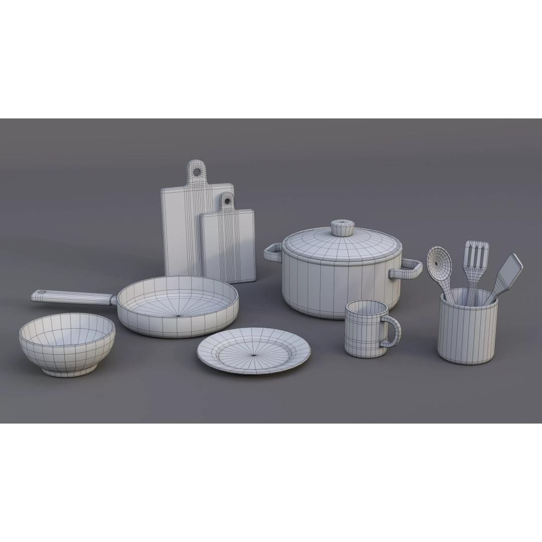 Kitchen Props 3D Model – Low Poly Game Asset, FBX, OBJ, PBR Textures