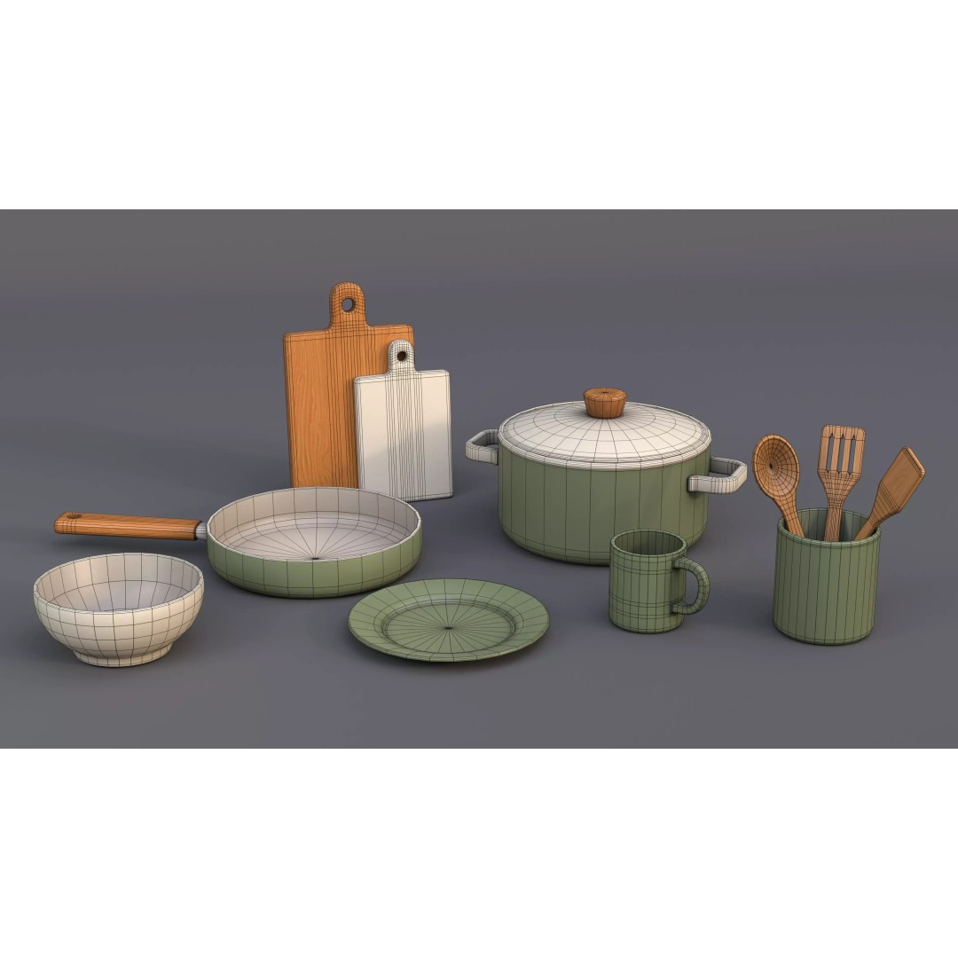 Kitchen Props 3D Model – Low Poly Game Asset, FBX, OBJ, PBR Textures - View 11