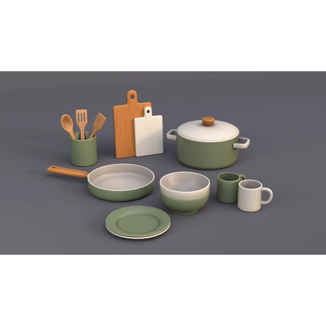 Kitchen Props 3D Model – Low Poly Game Asset, FBX, OBJ, PBR Textures - View 2