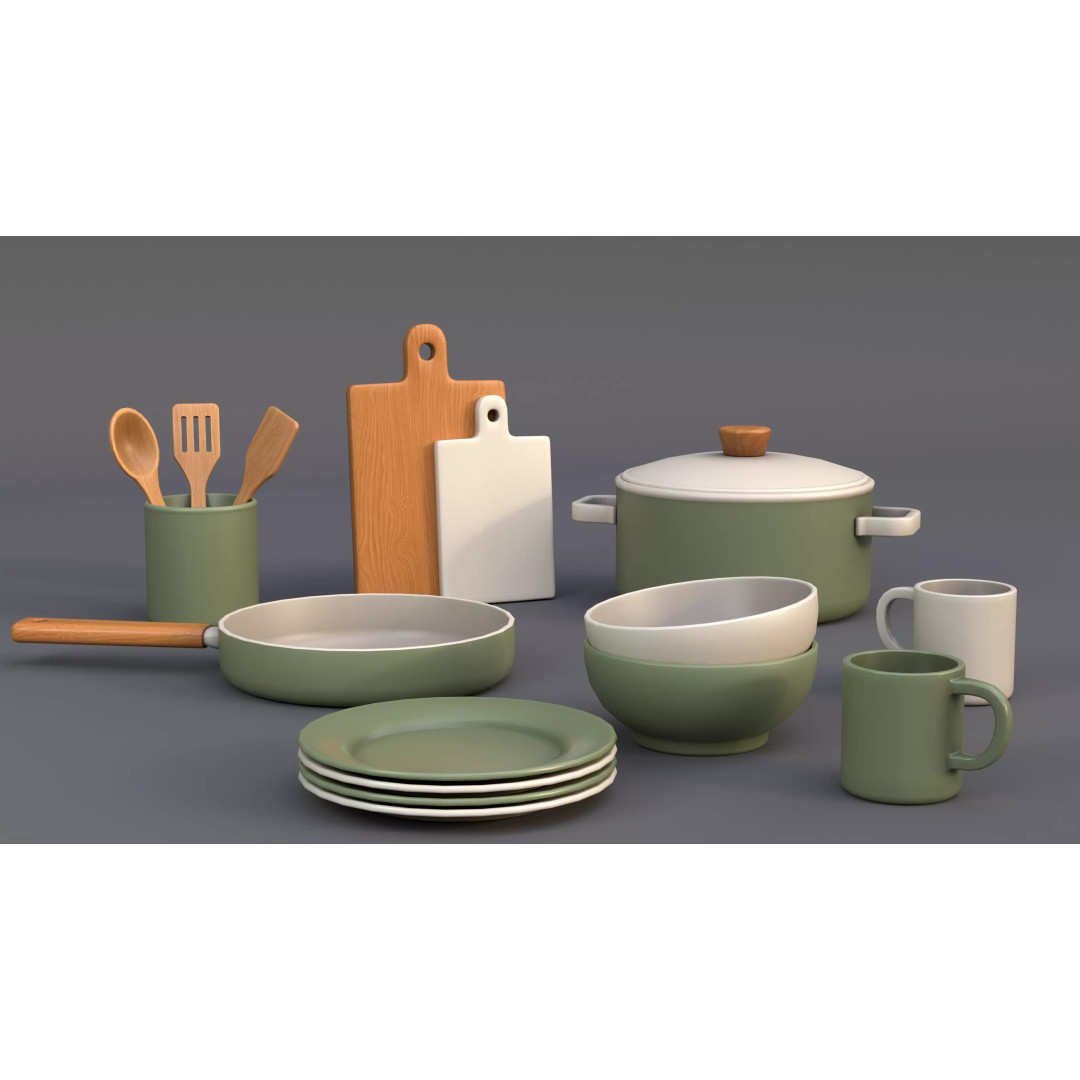 Kitchen Props 3D Model – Low Poly Game Asset, FBX, OBJ, PBR Textures - View 3