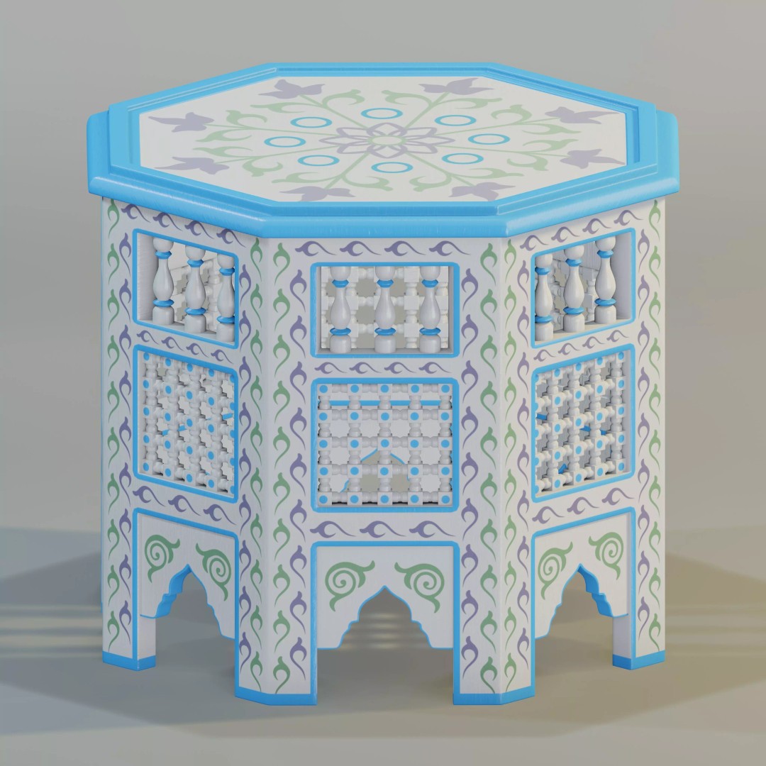 Moroccan Octagonal Side Table 3D Model – PBR Textured, Game-Ready Formats - View 2
