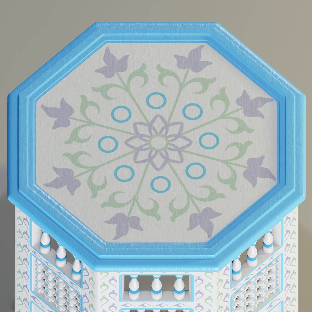 Moroccan Octagonal Side Table 3D Model – PBR Textured, Game-Ready Formats - View 3