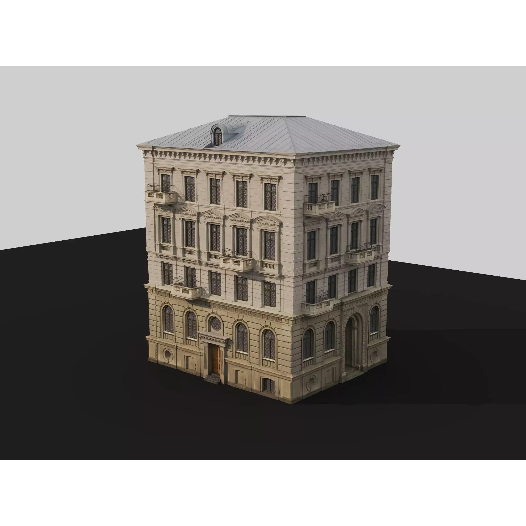Classic European Apartment Building - Low-Poly 3D Model - View 12