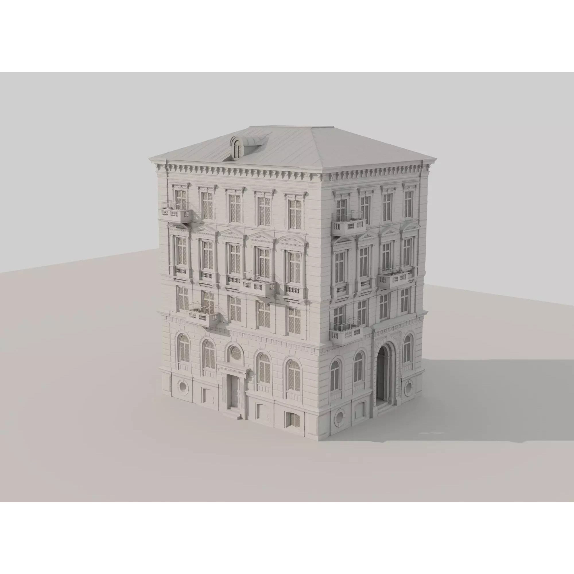 Classic European Apartment Building - Low-Poly 3D Model - View 13