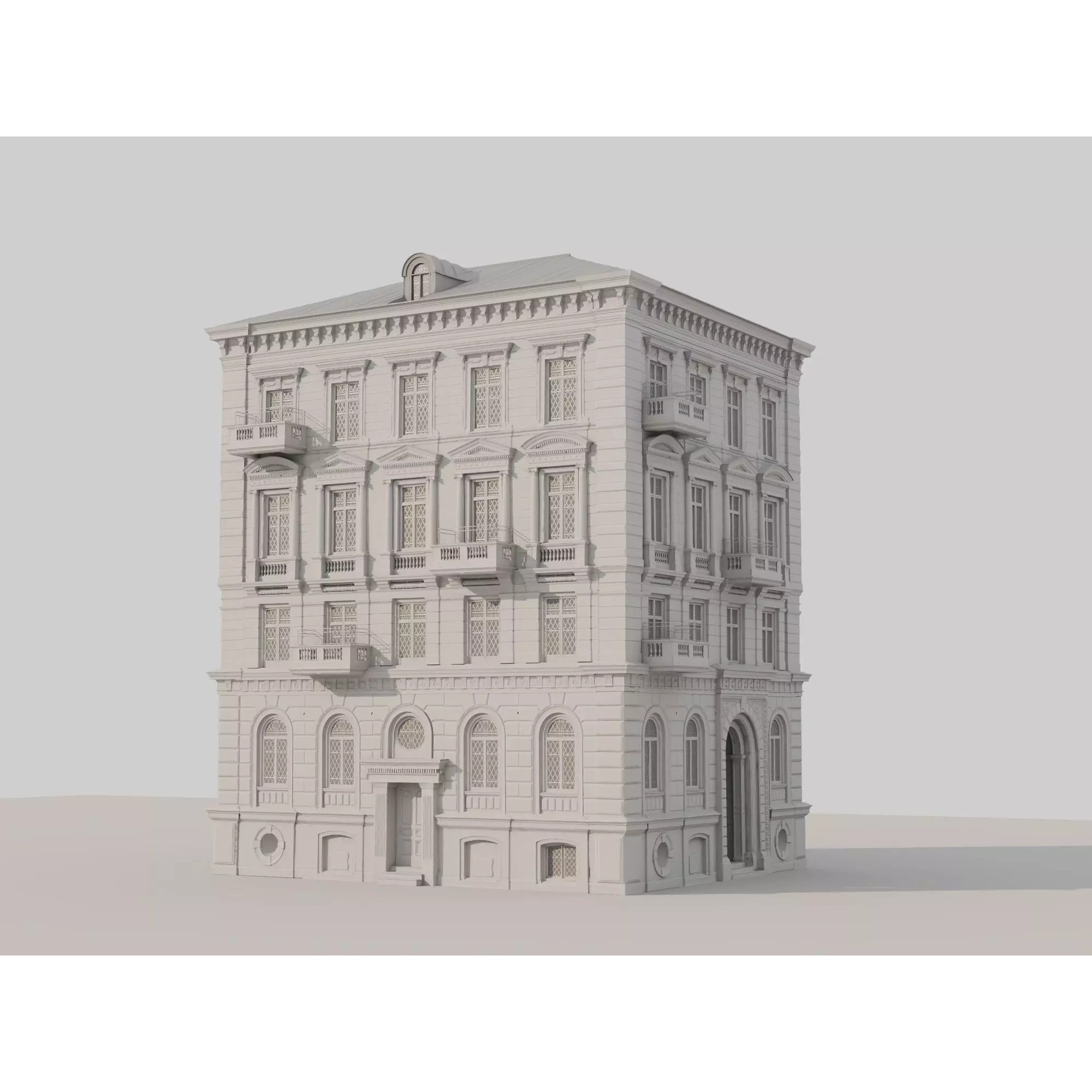 Classic European Apartment Building - Low-Poly 3D Model - View 14