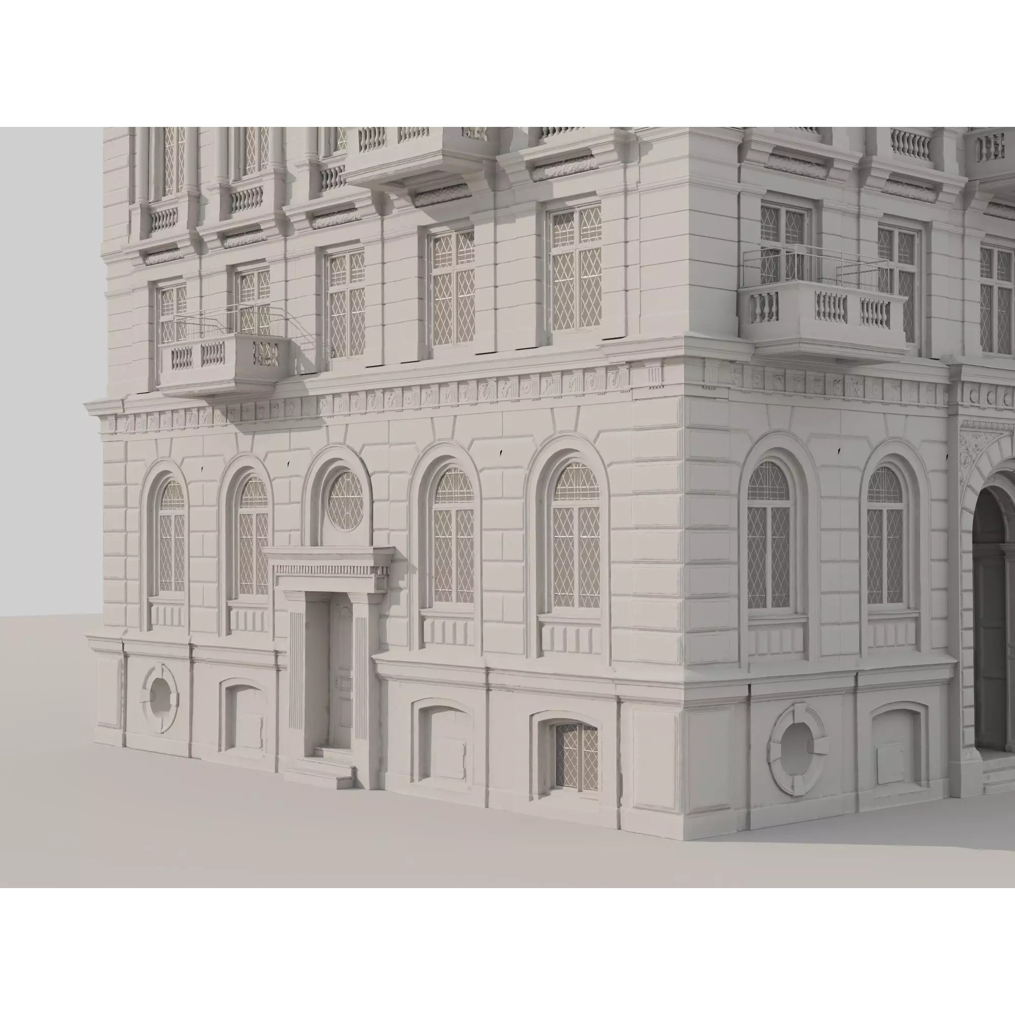 Classic European Apartment Building - Low-Poly 3D Model - View 15