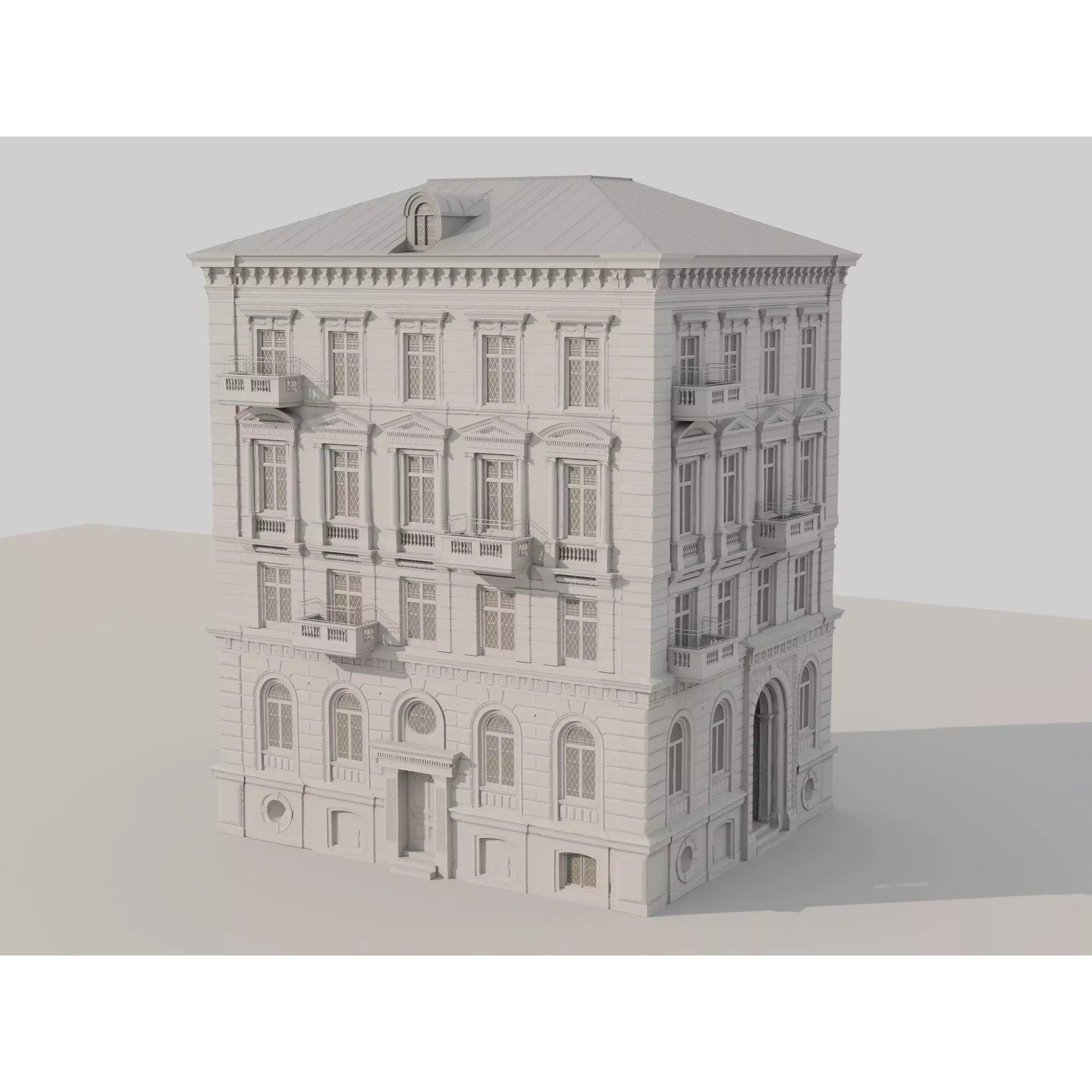 Classic European Apartment Building - Low-Poly 3D Model - View 16