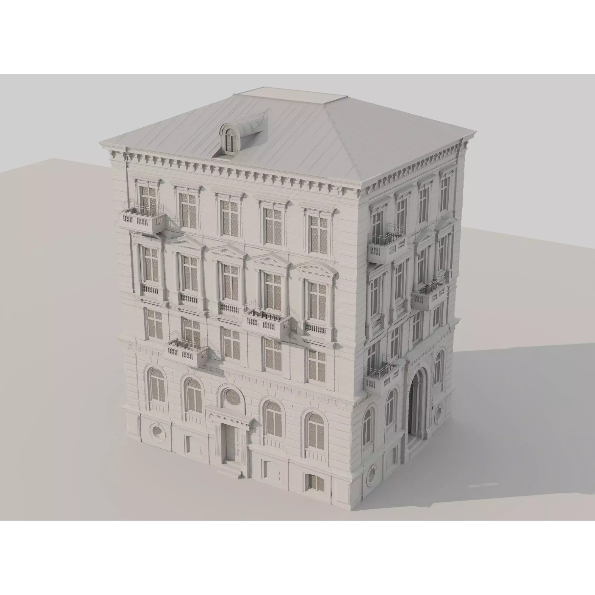 Classic European Apartment Building - Low-Poly 3D Model - View 17